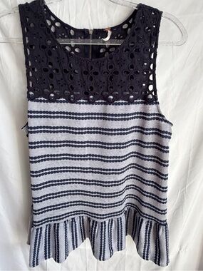 free people Sleeveless Blouse Size L Navy and White
